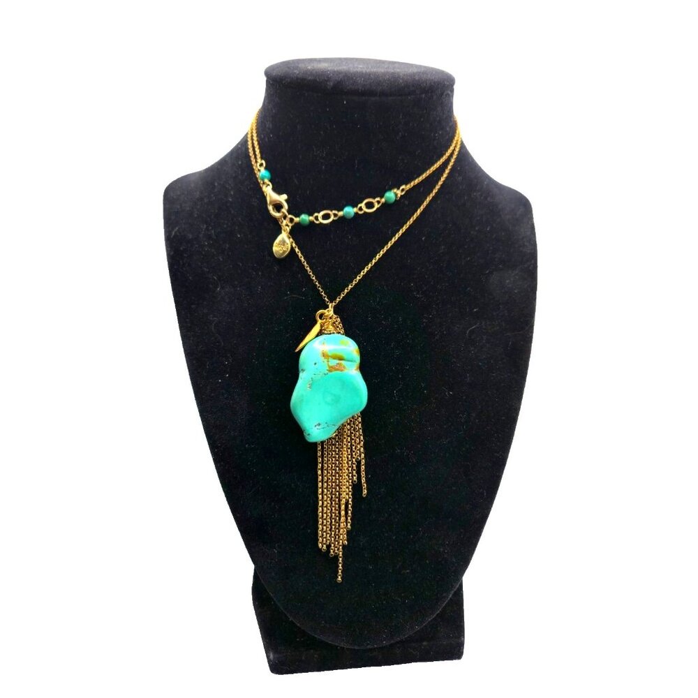 Angel Signed Natural Turquoise Nugget Necklace – Gold Chain Tassel Pendant